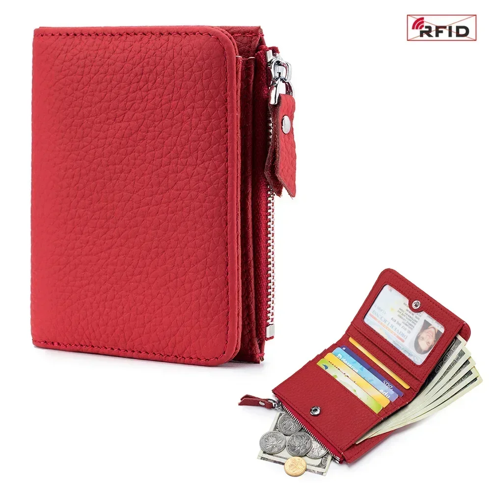 Porte carte et porte monnaie femme - cuir rouge éclat