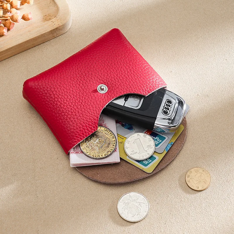 Porte monnaie carte femme - cuir éclatant rouge