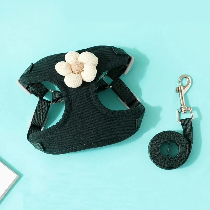 Harnais pour petit chien - fleur noire teal